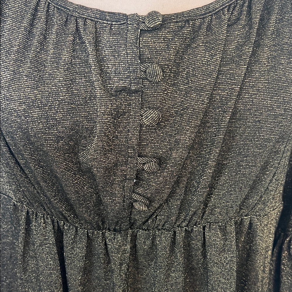 Brown Blouse brown gold shimmering bell puffy sleeves L nwot - Picture 2 of 9